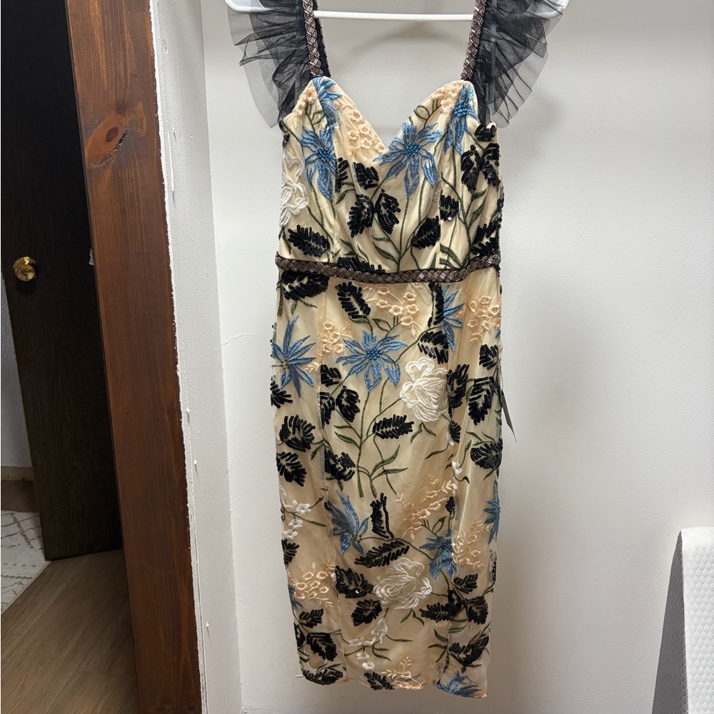 Lulu's Show Stopper cream embroidered sequin midi-dress